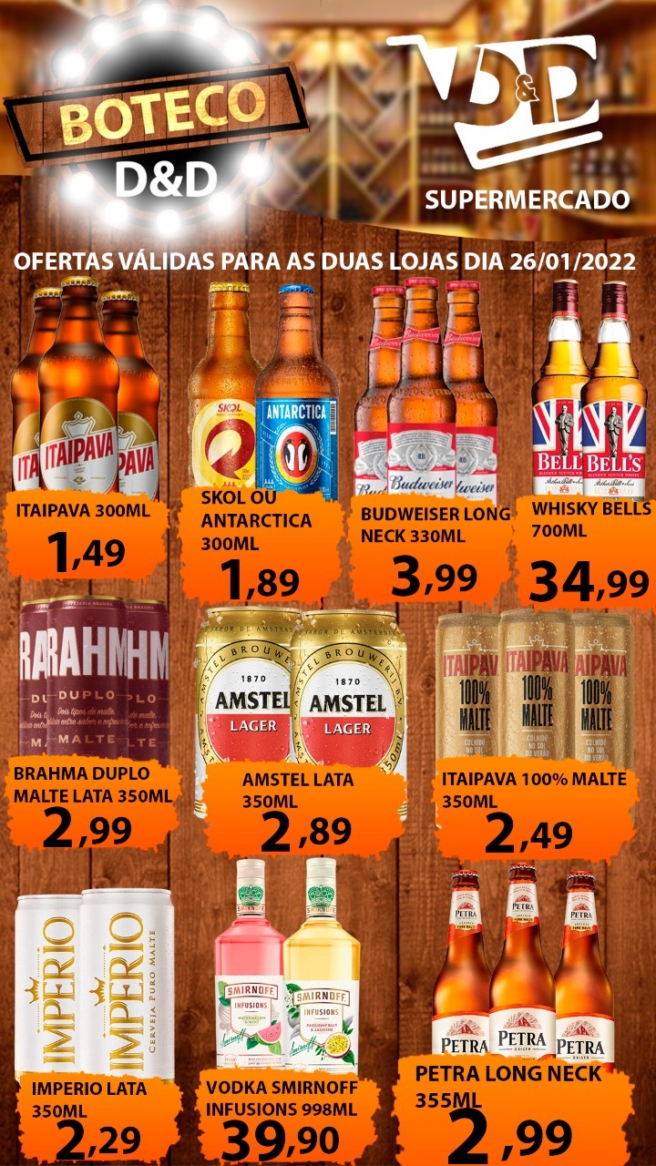 Aproveite as ofertas do Boteco do D&D Supermercados para esta quarta-feira. Imperdíveis!!!