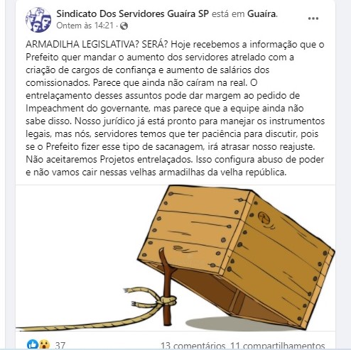 Em Guaíra: Sindicato dos Servidores torna pública suspeita de, suposta, manobra do Executivo junto ao Legislativo