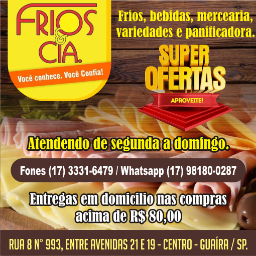 Damos as boas vindas ao novo parceiro comercial do Portal Guaíra Informa: Frios & Cia – Você conhece. Você confia! Obrigado ao Ednaldo, família e equipe pela confiança!