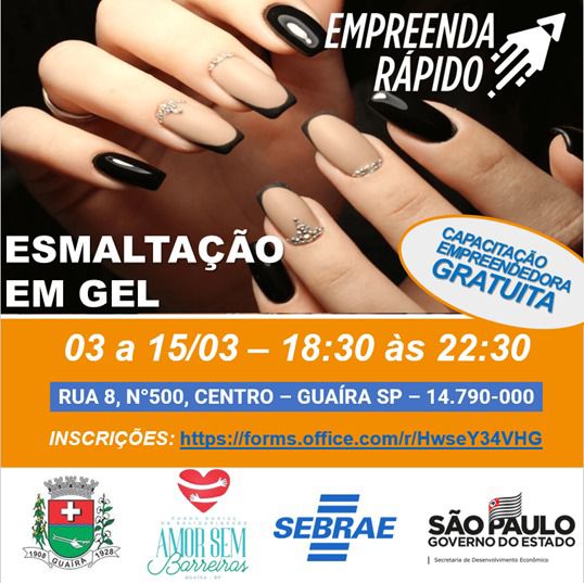 Em Guaíra: Sebrae e Fundo Social de Solidariedade estão com inscrições para curso de Esmaltação em Gel