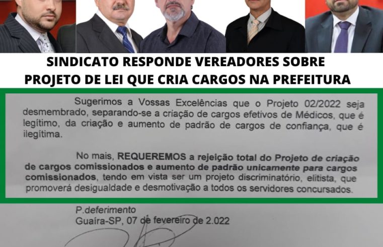 EM GUAÍRA: SINDICATO DOS SERVIDORES QUER QUE CÂMARA REJEITE PROJETO DO PREFEITO QUE CRIA MAIS CARGOS E AUMENTA SALÁRIOS DE ALGUNS COMISSIONADOS