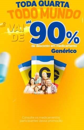 QUARTA-FEIRA É DIA DE GENÉRICOS NA FARMÁCIA DO JORGE E DROGARIA CALIFÓRNIA. APROVEITE PARA ECONOMIZAR NA COMPRA DE MEDICAMENTOS. DESCONTOS DE ATÉ 90%!!!