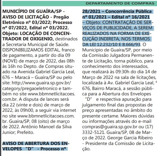 Em Guaíra: Prefeitura agenda para o dia 14 sequencia da licitação para contratação de agência de publicidade