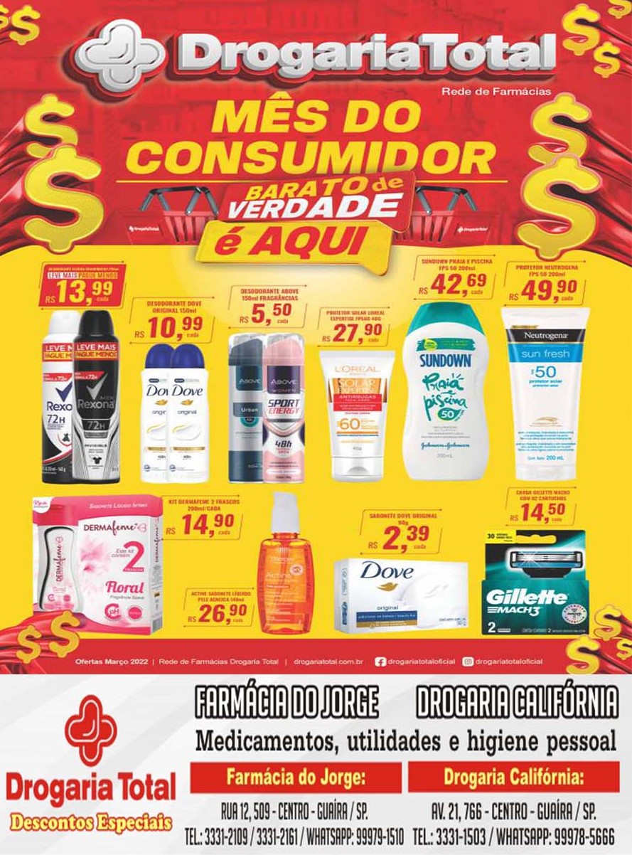 Mês do Consumidor na Farmácia do Jorge e Drogaria Califórnia. Ofertas em todos os setores. Confira o jornal de ofertas!!!