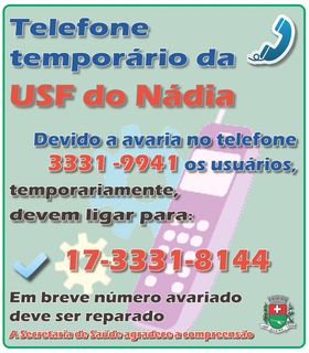 EM GUAÍRA: UTILIDADE PÚBLICA: NOVO TELEFONE TEMPORÁRIO DO PSF DO BAIRRO NÁDIA