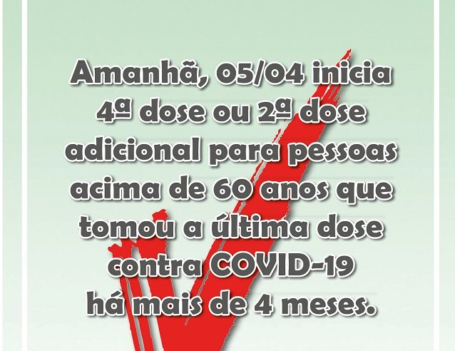 EM GUAÍRA: PESSOAS COM 60 ANOS OU MAIS RECEBEM 4ª DOSE À PA RTIR DESTA TERÇA-FEIRA, 5