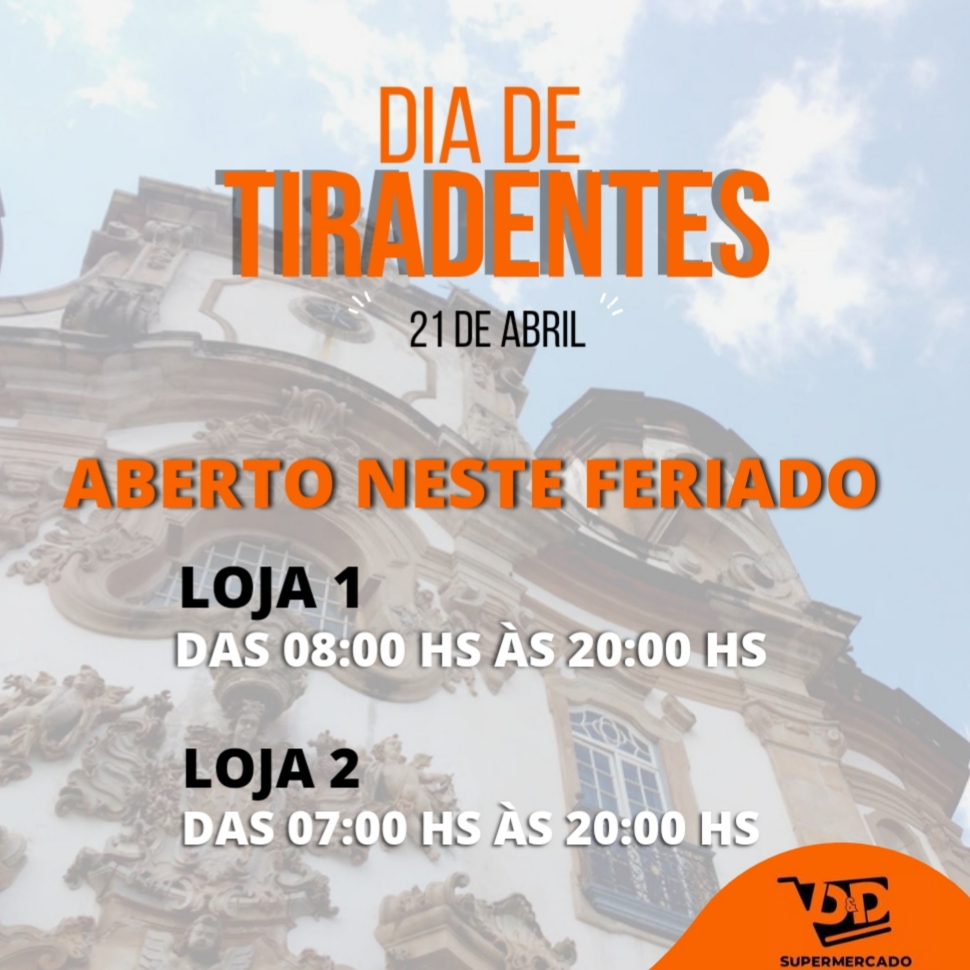 NÃO TEM DESCULPA PARA ECONOMIZAR. AS LOJAS 1 E 2 DO D&D SUPERMERCADOS, ESTÃO ABERTAS NESTE FERIADO ATÉ AS 8 DA NOITE. APROVEITE AS OFERTAS!!!