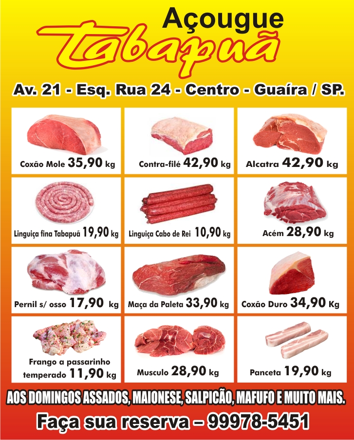 FINAL DE SEMANA COM FESTA DO PEÃO, TEM QUE TER CHURRASCO E OS MELHORES PREÇOS ESTÃO NO AÇOUGUE TABAPUÃ. APROVEITE!!!