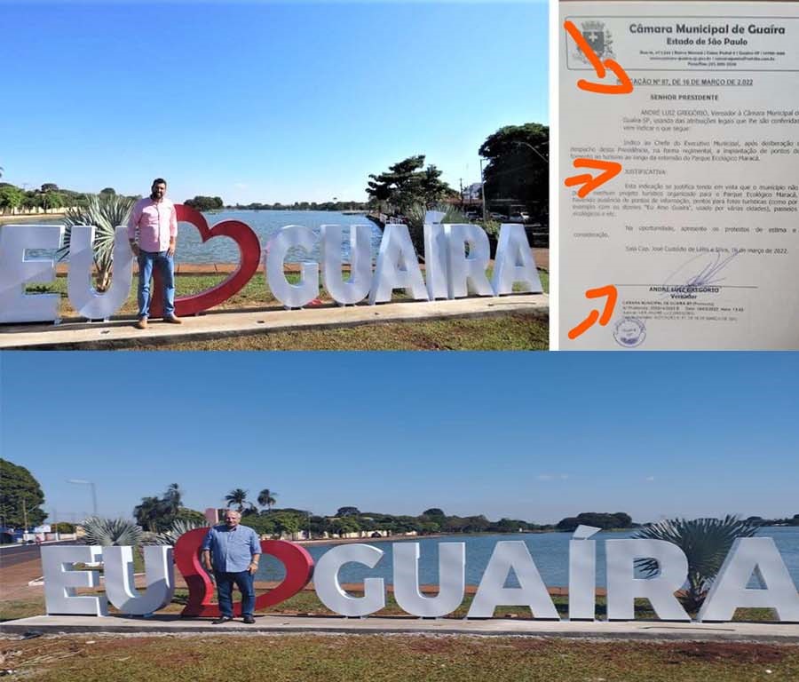 EM GUAÍRA: PREFEITURA ACATA INDICAÇÃO DE VEREADOR ANDRÉ GREGÓRIO E INSTALA LETREIRO DE “EU AMO GUAÍRA”, NO PARQUE MARACÁ