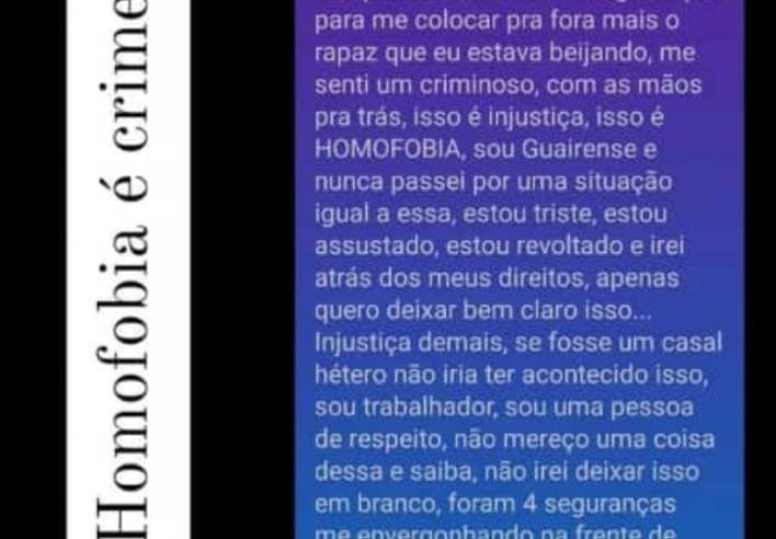 EM GUAÍRA: JOVEM RELATA QUE TERIA SIDO VÍTIMA DE HOMOFOBIA NA FESTA DO PEÃO