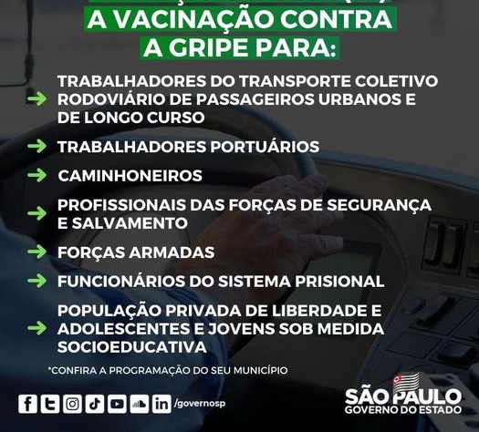 NOVOS PÚBLICOS PASSAM SER CONTEMPLADAS NA VACINAÇÃO CONTRA A GRIPE À PARTIR DESTA SEGUNDA-FEIRA, 16