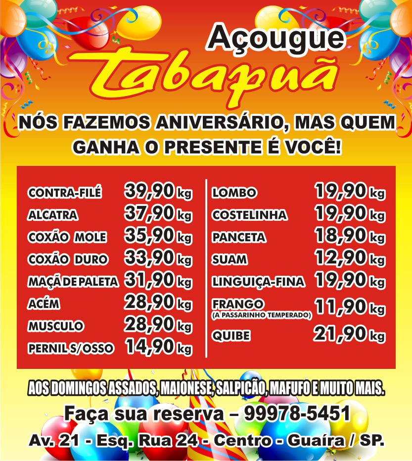 É SUCESSO A MEGA PROMOÇÃO DE ANIVERSÁRIO DO AÇOUGUE TABAPUÃ. PREÇOS SENSACIONAIS. APROVEITE VOCÊ TAMBÉM!!!