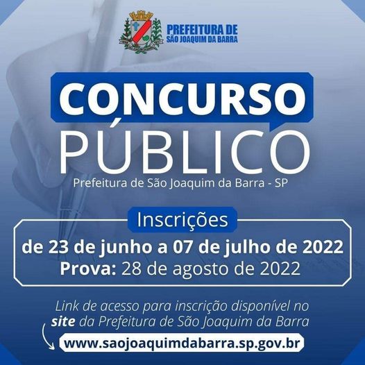 EM SÃO JOAQUIM DA BARRA: PREFEITURA ABRE INSCRIÇÕES PARA O CONCURSO PÚBLICO NESTA QUINTA-FEIRA, 23