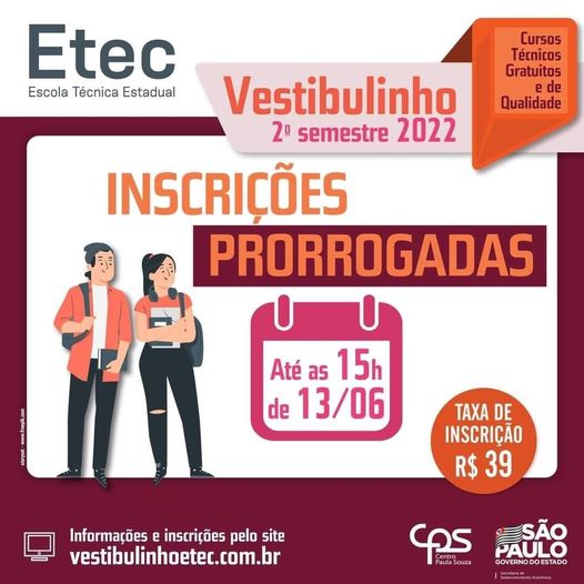 EM GUAÍRA: PRORROGADO PRAZO PARA INSCRIÇÕES PARA VESTIBULINHO 2022 DA ETEC