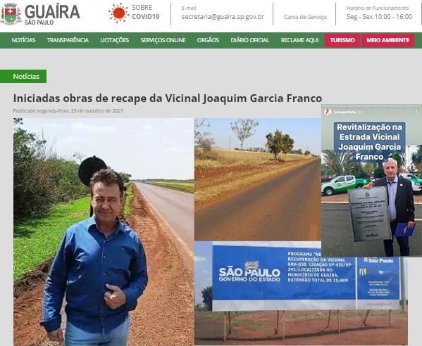 EM GUAÍRA: GOVERNADOR RODRIGO GARCIA OFICIALIZA ENTREGA DA REVITALIZAÇÃO DA VICINAL JOAQUIM GARCIA FRANCO