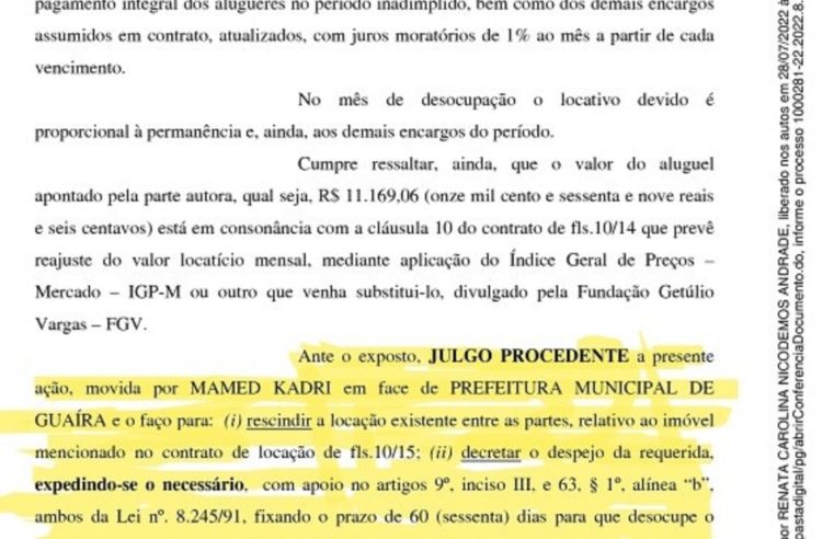 EM GUAIRA: PORTAL DIVULGA INTEGRA DA DECISÃO DA JUSTIÇA QUE DECRETOU DESPEJO DA PREFEITURA DE ÁREA DO ATERRO SANITÁRIO