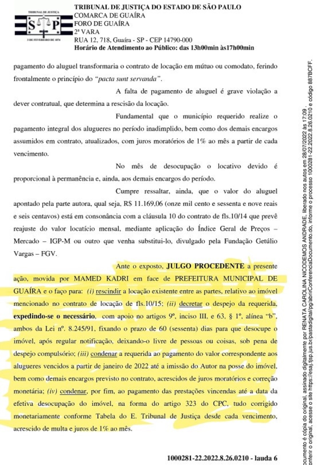 EM GUAIRA: PORTAL DIVULGA INTEGRA DA DECISÃO DA JUSTIÇA QUE DECRETOU DESPEJO DA PREFEITURA DE ÁREA DO ATERRO SANITÁRIO