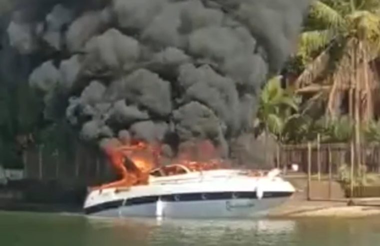 EM RIFAINA: LANCHA EXPLODE E PEGA FOGO EM MARINA NO RIO GRANDE. (VÍDEO)