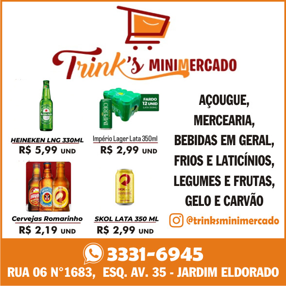 DAMOS AS BOAS VINDAS AO NOSSO NOVO PARCEIRO. TRINK´S MINIMERCADO QUE CHEGA TRAZENDO OFERTAS IMPERDÍVEIS. APROVEITE!!!