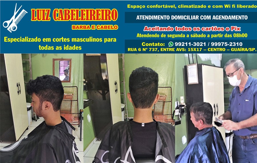 RENOVE SEU VISUAL. LOOK MODERNO E TRATAMENTO ESPECIALIZADO É COM LUIZ CABELEIREIRO. TAMBÉM ATENDENDO EM DOMICÍLIO. CONFIRA!!!