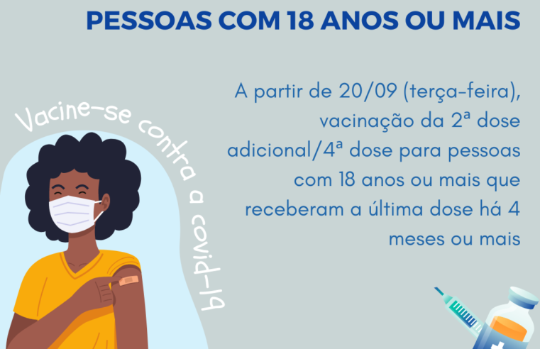 COMEÇA AMANHÃ, 20, A APLICAÇÃO DA 4ª DOSE CONTRA COVID PARA 18 ANOS OU MAIS EM GUAÍRA