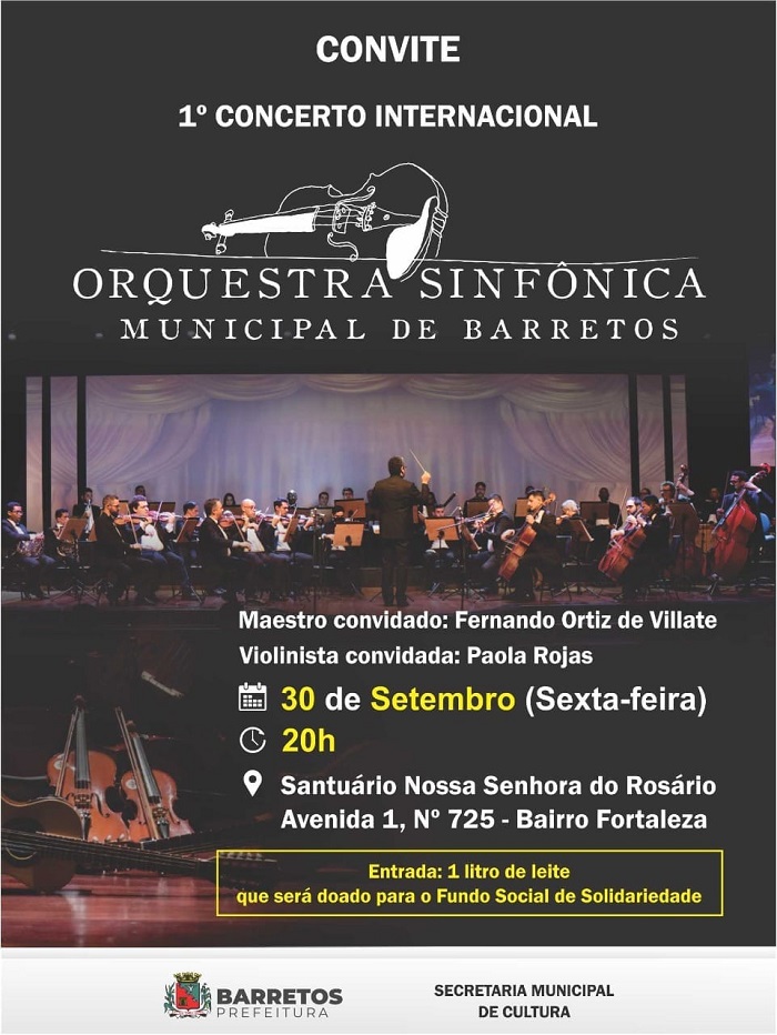 ORQUESTRA SINFÔNICA DE BARRETOS REALIZA O 1º CONCERTO INTERNACIONAL NESTA SEXTA-FEIRA