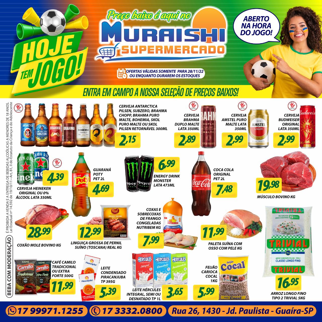 MURAISHI SUPERMERCADO COM ATENDIMENTO PRESENCIAL E DELIVERY DURANTE JOGO DO BRASIL NESTA SEGUNDA-FEIRA, 28