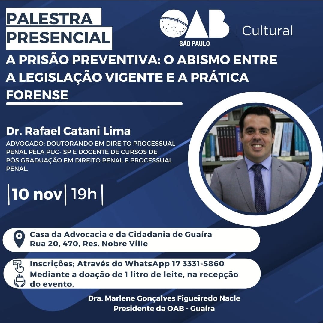 OAB GUAIRA PROMOVE PALESTRA SOBRE PRISÃO PREVENTIVA E ENTREGA DE CARTEIRAS PARA NOVOS ADVOGADOS