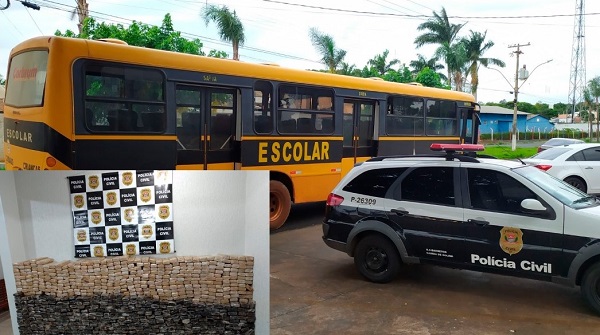 DISFARÇADO: ÔNIBUS FOI CAMUFLADO COMO ESCOLAR PARA TRANSPORTAR DROGAS EM COLINA-SP