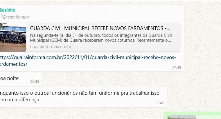 SERVIDOR PÚBLICO DE GUAÍRA RECLAMA DA FALTA DE UNIFORMES