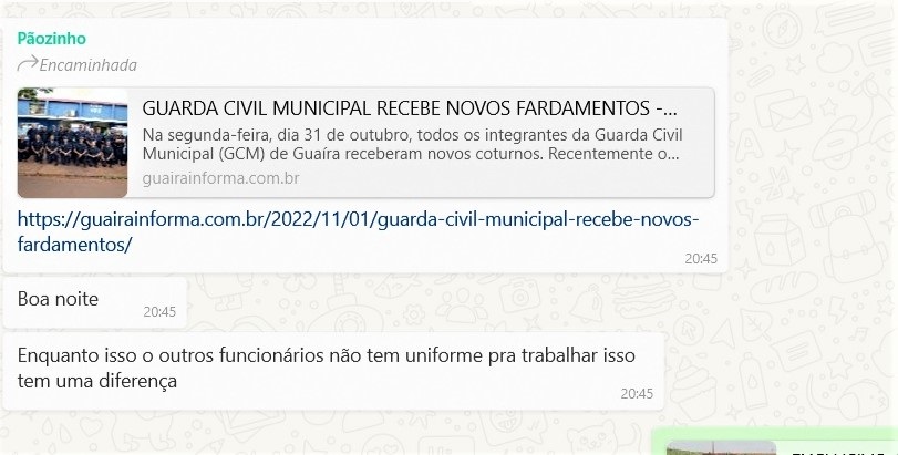 SERVIDOR PÚBLICO DE GUAÍRA RECLAMA DA FALTA DE UNIFORMES