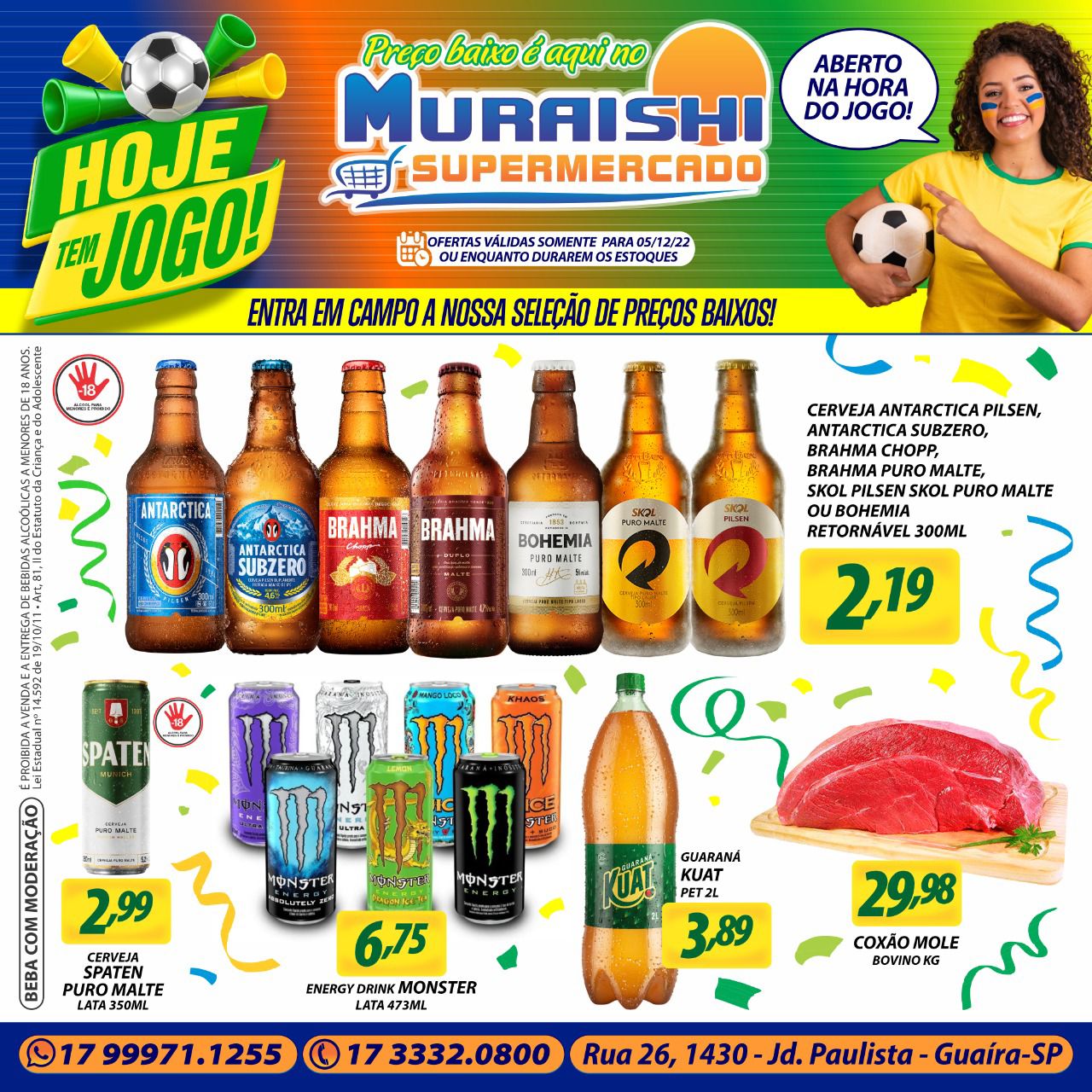 MURAISHI SUPERMERCADO COM ATENDIMENTO PRESENCIAL E DELIVERY DURANTE O JOGO DO BRASIL. APROVEITE!!