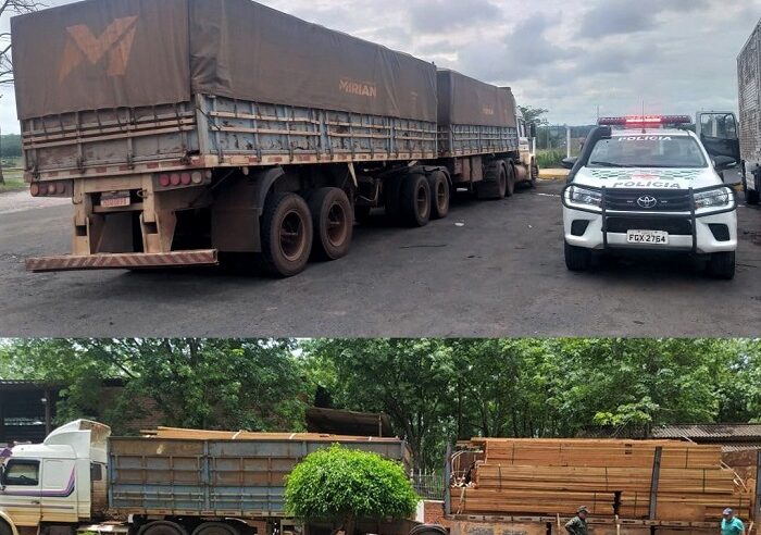 POLÍCIA AMBIENTAL SURPREENDE CARRETA COM CARREGAMENTO ILEGAL DE MADEIRA