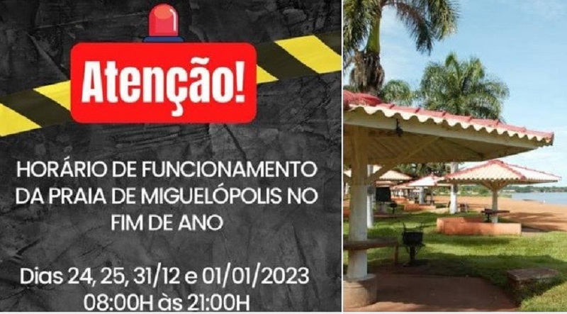 PRAIA DE MIGUELÓPOLIS TERÁ HORÁRIO ESPECIAL DE FUNCIONAMENTO DURANTE AS FESTAS DE FINAL DE ANO. CONFIRA