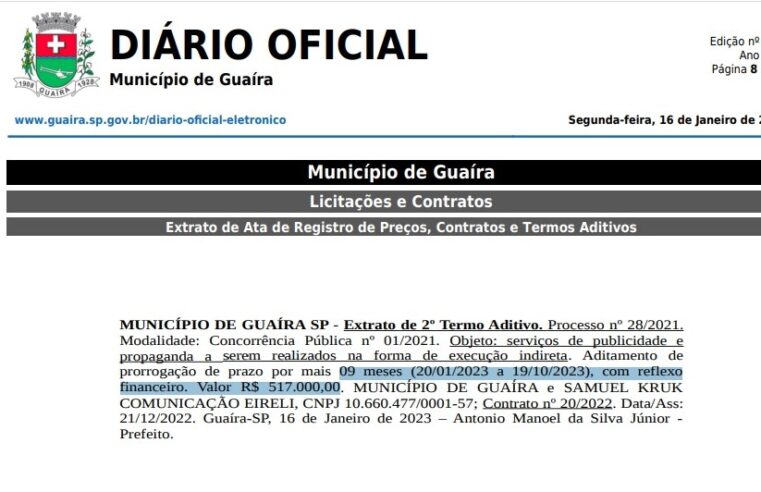 PREFEITURA DE GUAÍRA VAI GASTAR MAIS MEIO MILHÃO DE REAIS EM PROPAGANDA EM 2023