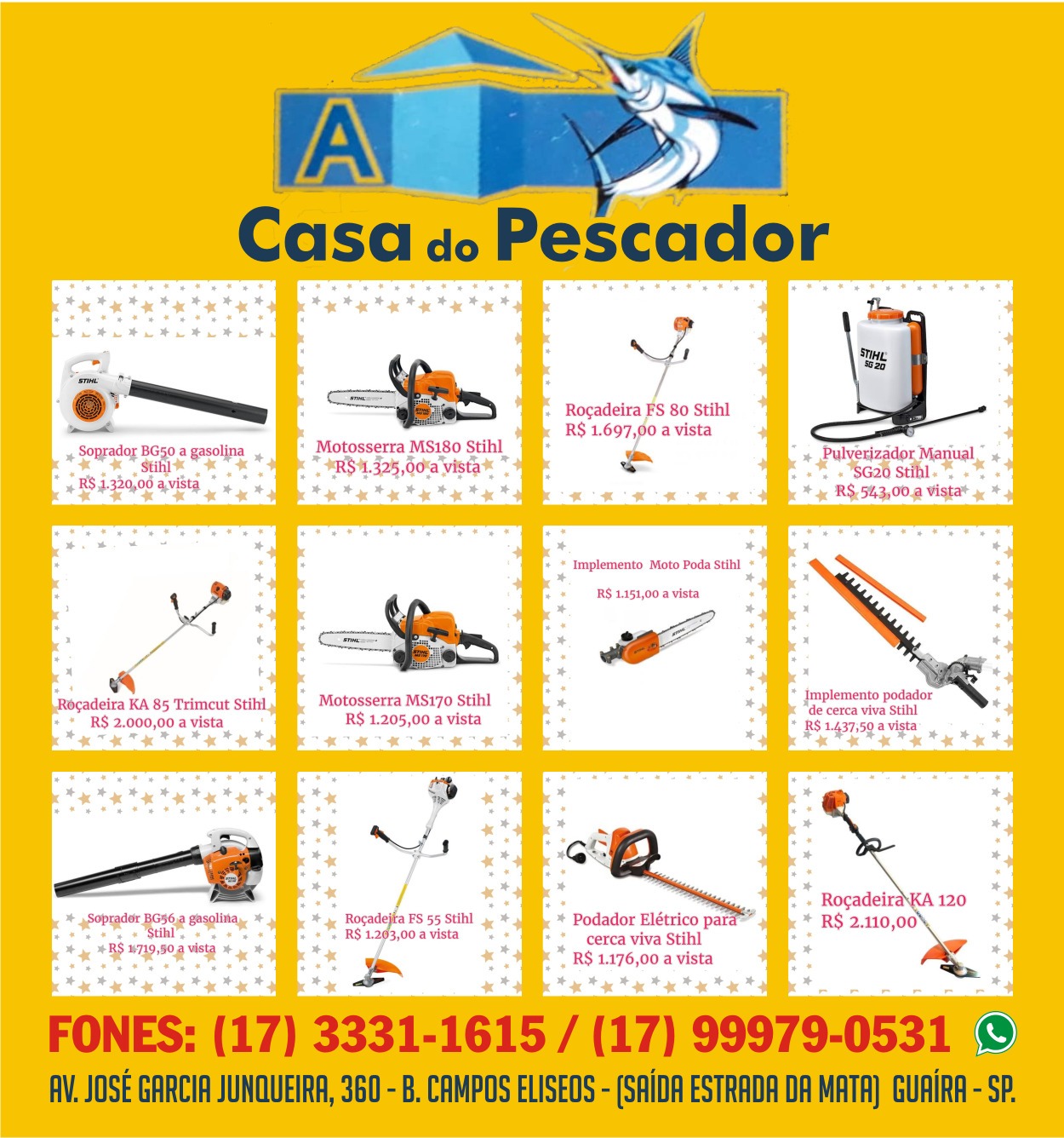 QUER CUIDAR DO SEU QUINTAL? ESTÁ PRECISANDO DE EQUIPAMENTOS PARA JARDINAGEM? APROVEITE A PROMOÇÃO DA CASA DO PESCADOR DE GUAÍRA. ESTÁ IMPERDÍVEL!!!