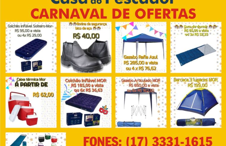 PROMOÇÃO EM CAMPING PARA VOCÊ CURTIR O CARNAVAL OU FICAR NO SOSSEGO OU AINDA EM EQUIPAMENTOS PARA JARDINAGEM É COM A CASA DO PESCADOR DE GUAÍRA. CONFIRA E APROVEITE!!!