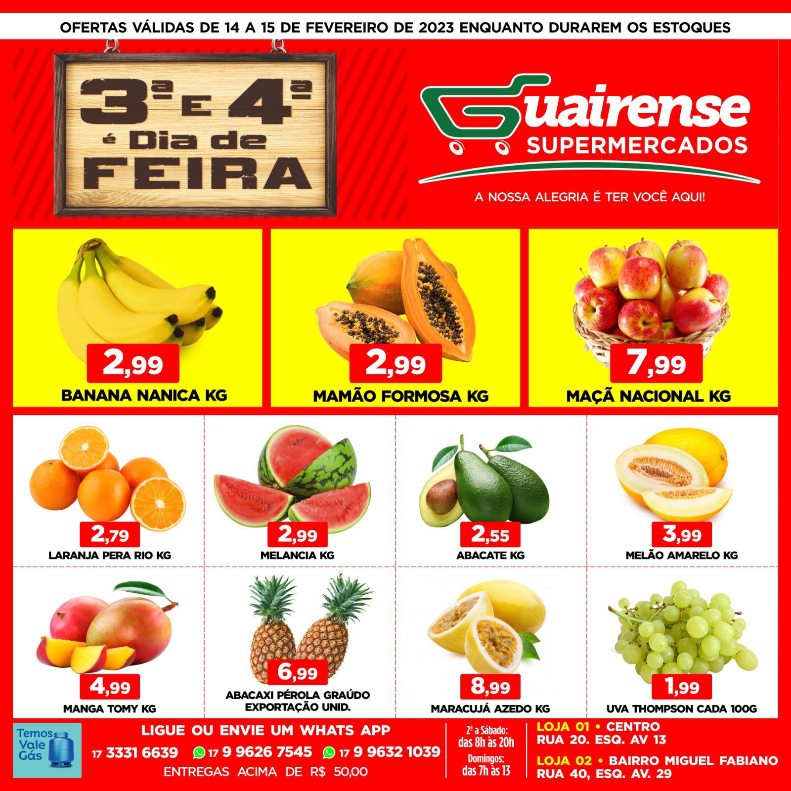 TERÇA E QUARTA É DIA DE FEIRA NO GUAIRENSE, COM SUPER OFERTAS!!! COMPRAR BARATO COM QUALIDADE É NO GUAIRENSE!!!