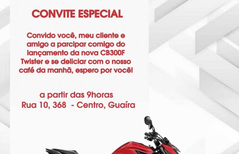 HOJE TEM CAFÉ DE MANHÃ DE LANÇAMENTO DA NOVA CB300F TWISTER NA CAIOBÁ GUAÍRA. POTÊNCIA, DESIGN E DESEMPENHO. VENHA CONHECER ESSA MÁQUINA!!!