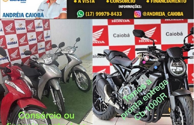 AS MELHORES OPÇÕES DE FINANCIAMENTO OU DE CONSÓRCIO VOCÊ ENCONTRA NA CAIOBÁ GUAÍRA. VENHA CONHECER, TAMBÉM, A NOVA CB 1000R, LINDÍSSIMA. TEMOS A PRONTA ENTREGA. VENHA PARA A CAIOBÁ E FALE COM A ANDRÉIA. REALIZE SEUS SONHOS!!!