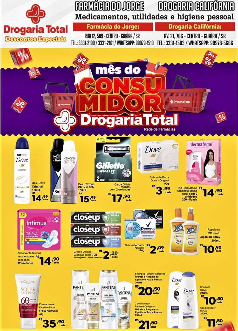 MÊS DO CONSUMIDOR NA REDE DROGARIA TOTAL. PREÇOS IMBATÍVEIS. UNIDADES EM GUAÍRA: FARMÁCIA DO JORGE E DROGARIA CALIFÓRNIA. CONFIRA!!!