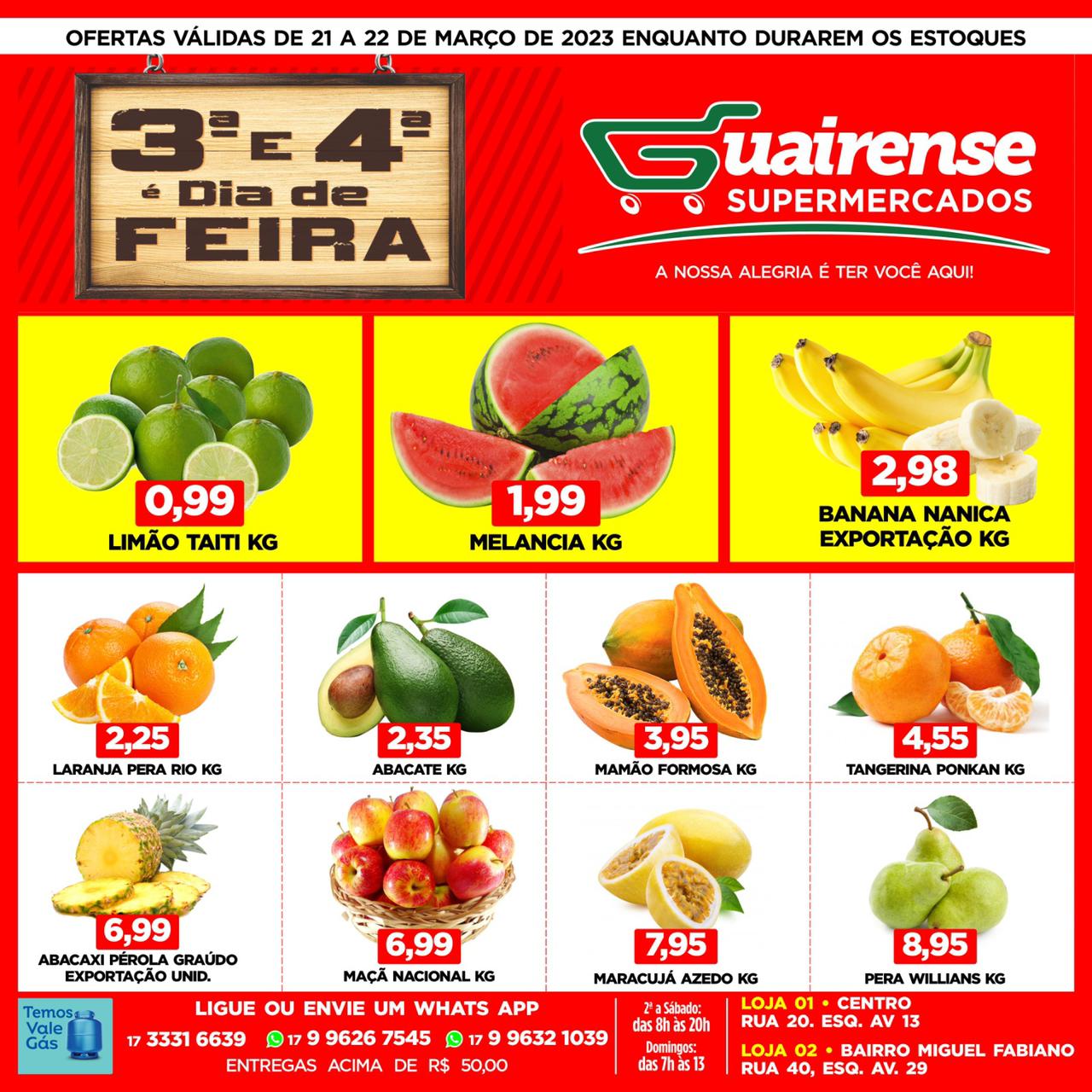 TERÇA E QUARTA SÃO DIAS DE FEIRA NO GUAIRENSE SUPERMERCADOS!!! COM SUPER OFERTAS!!! APROVEITE!!! COMPRAR BARATO COM QUALIDADE É NO GUAIRENSE !!!