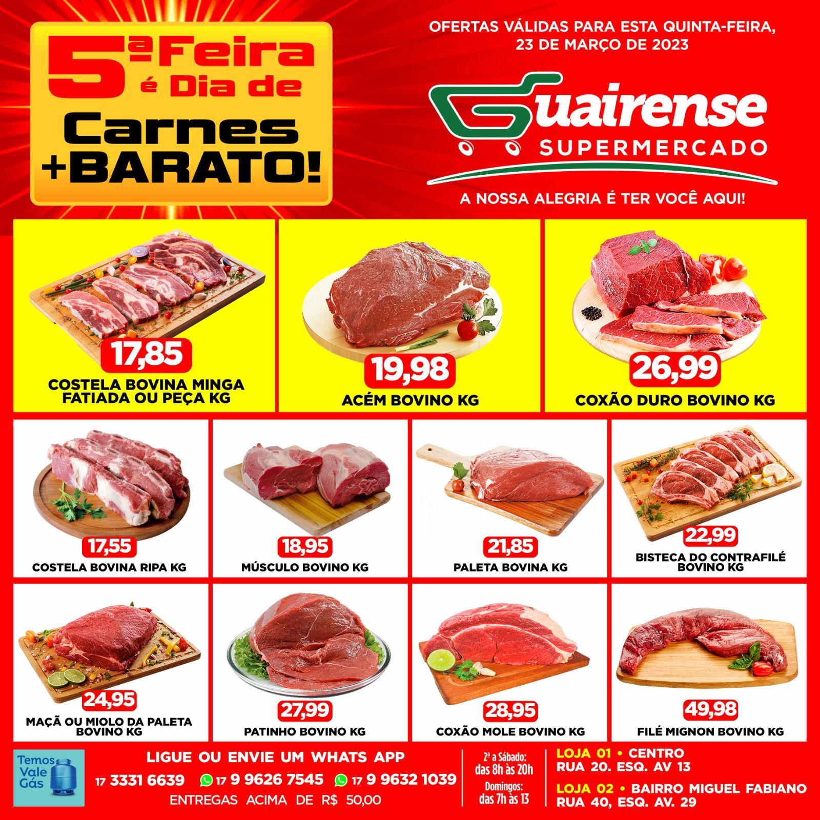 SUPER 5ª DA CARNE NO GUAIRENSE SUPERMERCADOS. A MAIOR VARIEDADE COM OS MELHORES PREÇOS VOCÊ SÓ ENCONTRA AQUI!!! VEM PARA O GUAIRENSE, PORQUE AQUI É SEMPRE MAIS BARATO!!