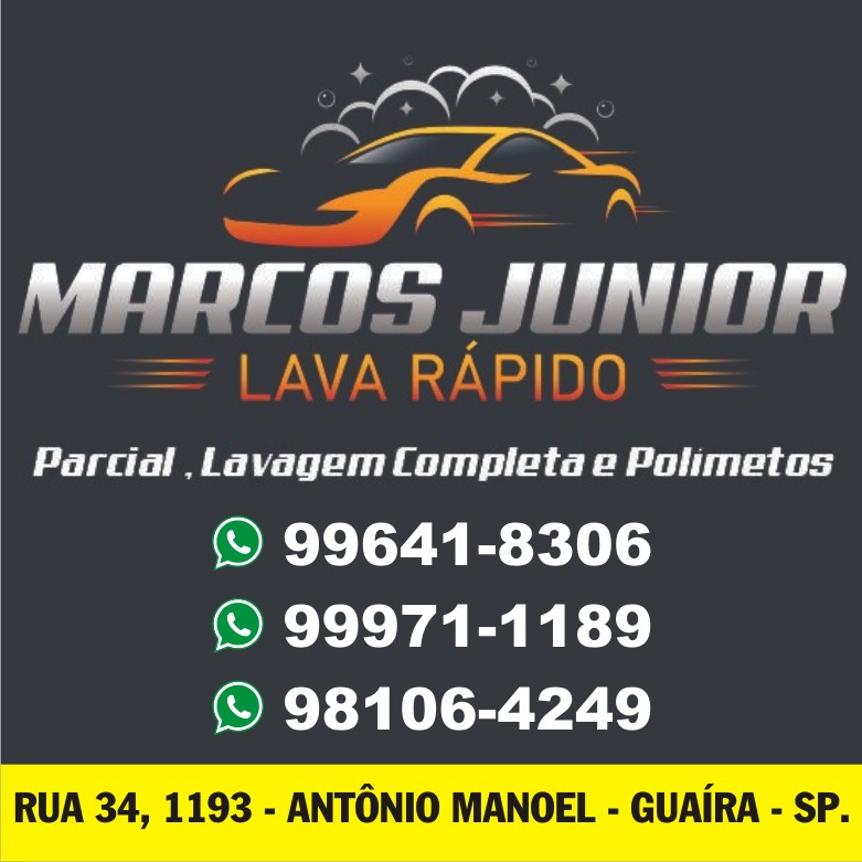 SEU CARRO FICOU SUJO DURANTE O FINAL DE SEMANA? FOI PARA A ZONA RURAL? RESERVE AGORA SEU HORÁRIO NO MARCOS JÚNIOR LAVA RÁPIDO, ONDE VOCÊ ENCONTRA EQUIPE ESPECIALIZADA PARA CUIDAR DO SEU VEÍCULO. LIGUE AGORA E AGENDE SEU HORÁRIO!!!