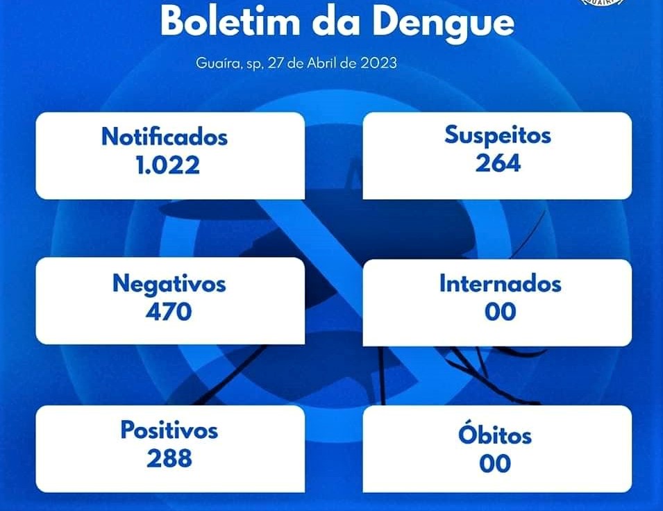 GUAÍRA REGISTRA QUASE 300 CASOS DE DENGUE EM 2023. JÁ SÃO MAIS DE MIL NOTIFICAÇÕES DA DOENÇA