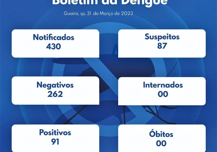 GUAÍRA REGISTRA QUASE CEM CASOS DE DENGUE EM 2023. JÁ SÃO 430 NOTIFICAÇÕES DA DOENÇA