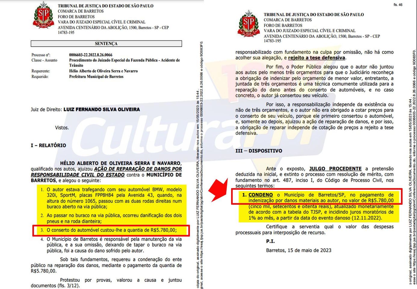 BURACO NO ASFALTO: JUSTIÇA CONDENA PREFEITURA DE BARRETOS A INDENIZAR EM R$ 5.780,00 POR PNEUS E RODA DE BMW DANIFICADOS EM BURACO NA AVENIDA 43