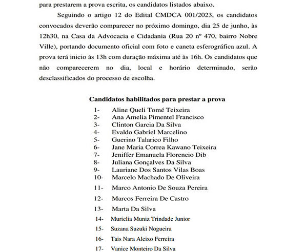 PROVA ESCRITA DE CANDIDATOS A CONSELHEIRO TUTELAR DE GUAÍRA ACONTECE NESTE DOMINGO, 25