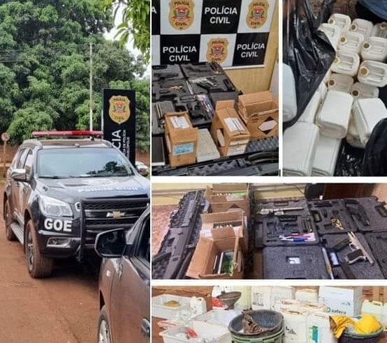 POLÍCIA CIVIL APREENDE ARMAS, MUNIÇÕES E DESMANTELA LOCAL PARA FALSIFICAÇÃO DE AGROTÒXICOS EM MIGUELÓPOLIS