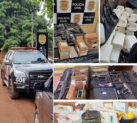 POLÍCIA CIVIL APREENDE ARMAS, MUNIÇÕES E DESMANTELA LOCAL PARA FALSIFICAÇÃO DE AGROTÒXICOS EM MIGUELÓPOLIS